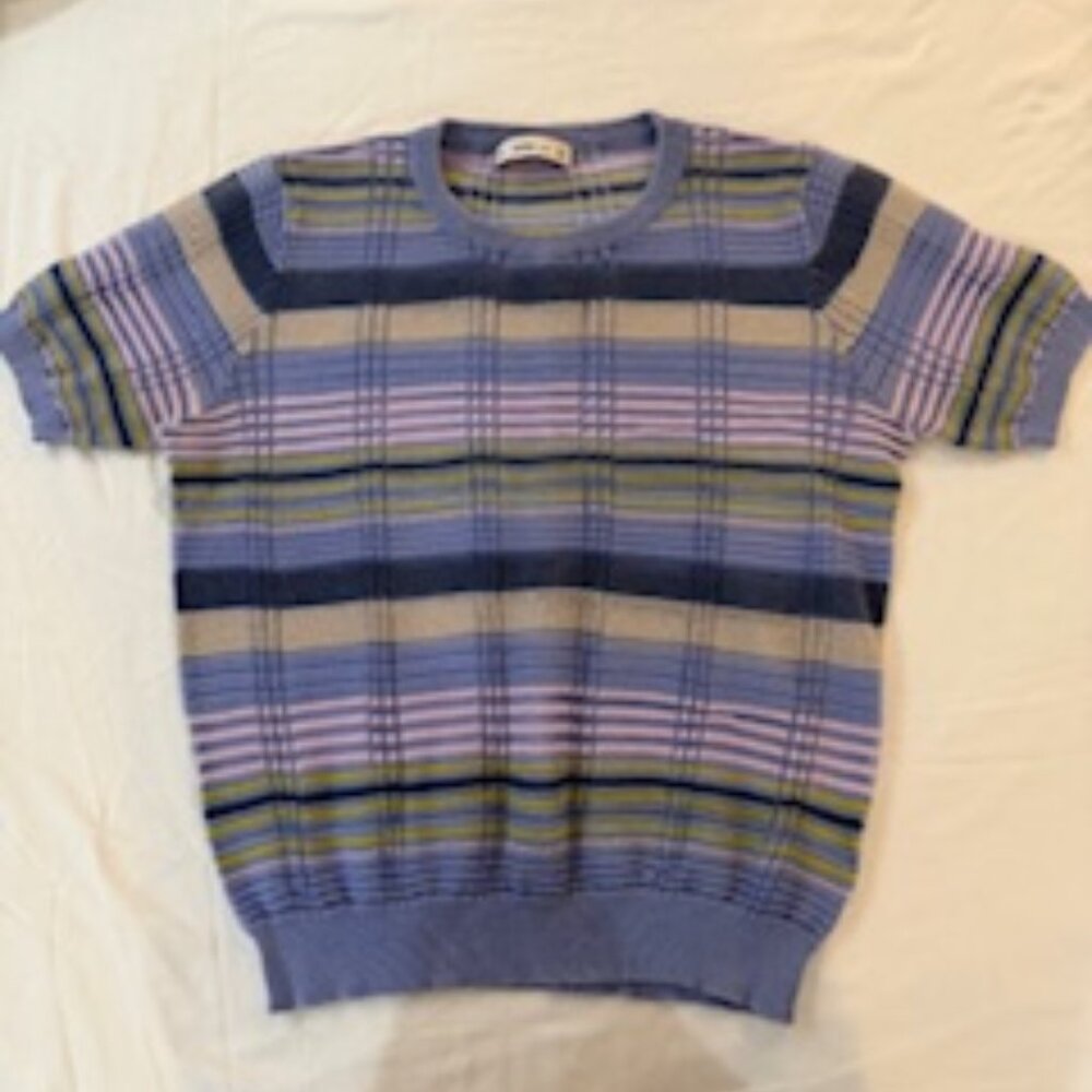 Zara Semi Sheer Tulle Lavender Striped Knit Short Sleeve Top